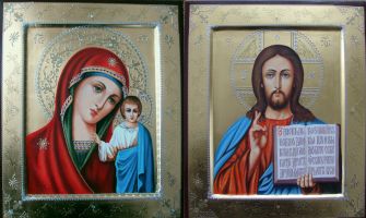 Венчальная пара икон   Образ Пресвятой Богородицы Казанская и Господь Вседержитель