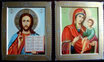Венчальная пара икон   Образ Пресвятой Богородицы Тихвинская и Господь Вседержитель