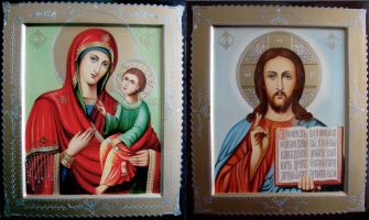 Венчальная пара икон   Образ Пресвятой Богородицы Тихвинская и Господь Вседержитель